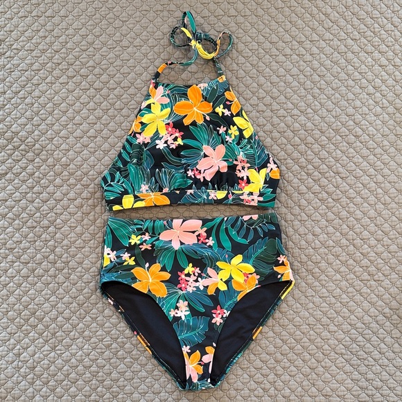 Women’s Old Navy Tropical Floral Print High Neckline High-waisted bottom - Picture 1 of 8